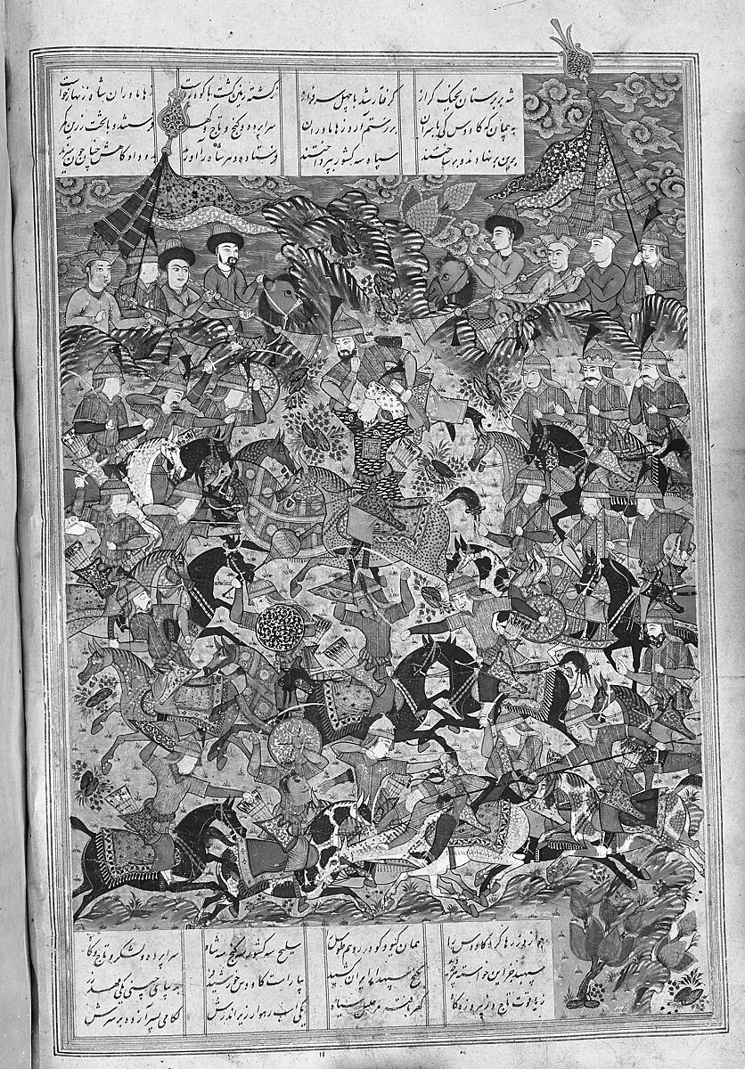 Shahnama (Book of Kings) of Firdausi, Abu'l Qasim Firdausi (Iranian, Paj ca. 940/41–1020 Tus), Opaque watercolor, ink, silver and gold on paper