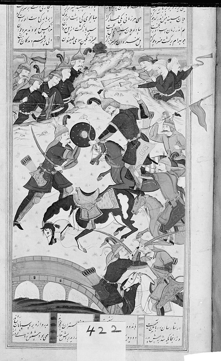 Shahnama (Book of Kings) of Firdausi, Abu'l Qasim Firdausi (Iranian, Paj ca. 940/41–1020 Tus), Opaque watercolor, ink, silver and gold on paper