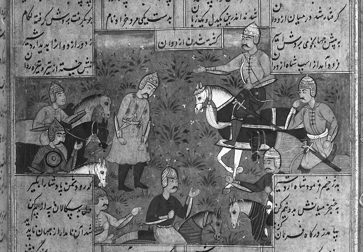 Shahnama (Book of Kings) of Firdausi, Abu'l Qasim Firdausi (Iranian, Paj ca. 940/41–1020 Tus), Ink, opaque watercolor, silver, and gold on paper