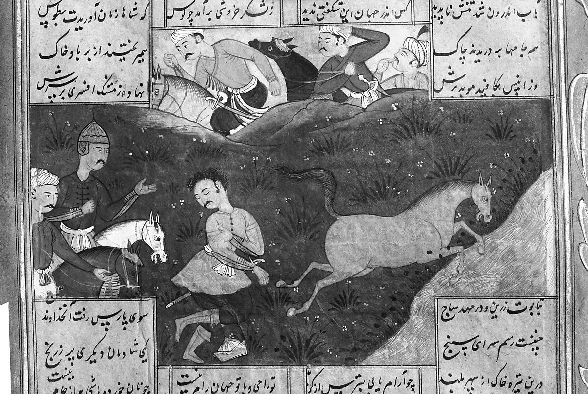 Shahnama (Book of Kings) of Firdausi, Abu'l Qasim Firdausi (Iranian, Paj ca. 940/41–1020 Tus), Ink, opaque watercolor, silver, and gold on paper