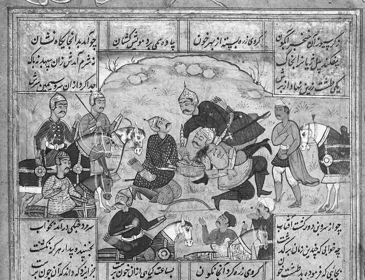 Shahnama (Book of Kings) of Firdausi, Abu'l Qasim Firdausi (Iranian, Paj ca. 940/41–1020 Tus), Ink, opaque watercolor, silver, and gold on paper