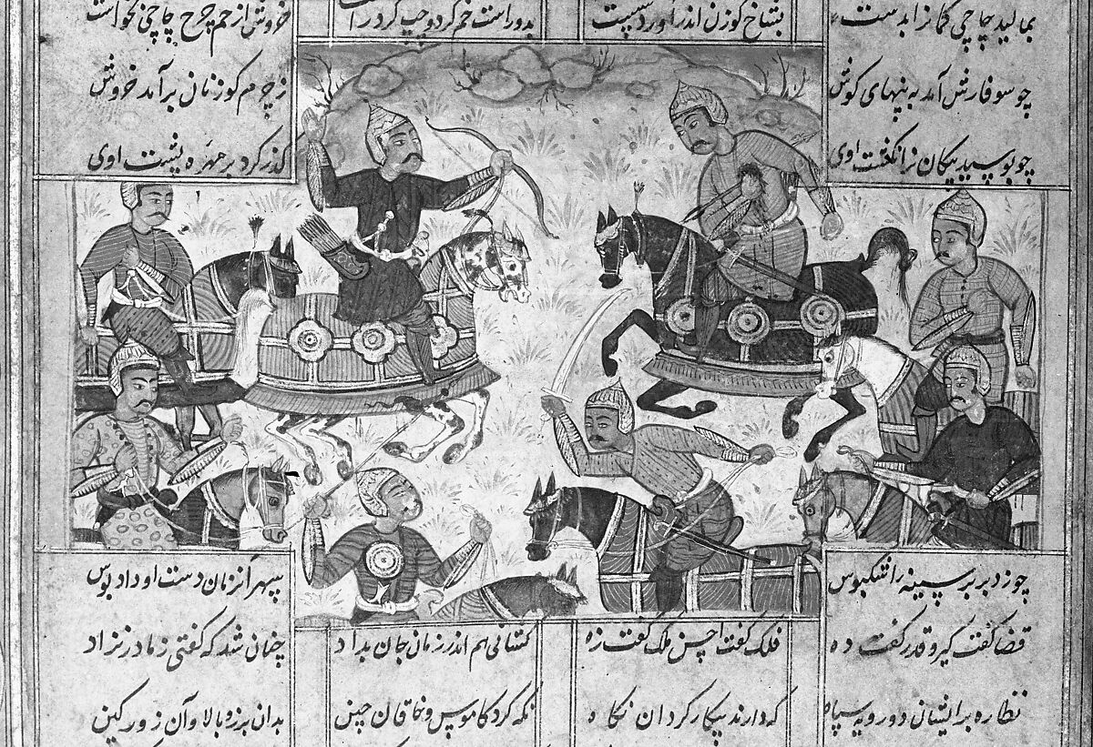 Shahnama (Book of Kings) of Firdausi, Abu'l Qasim Firdausi (Iranian, Paj ca. 940/41–1020 Tus), Ink, opaque watercolor, silver, and gold on paper