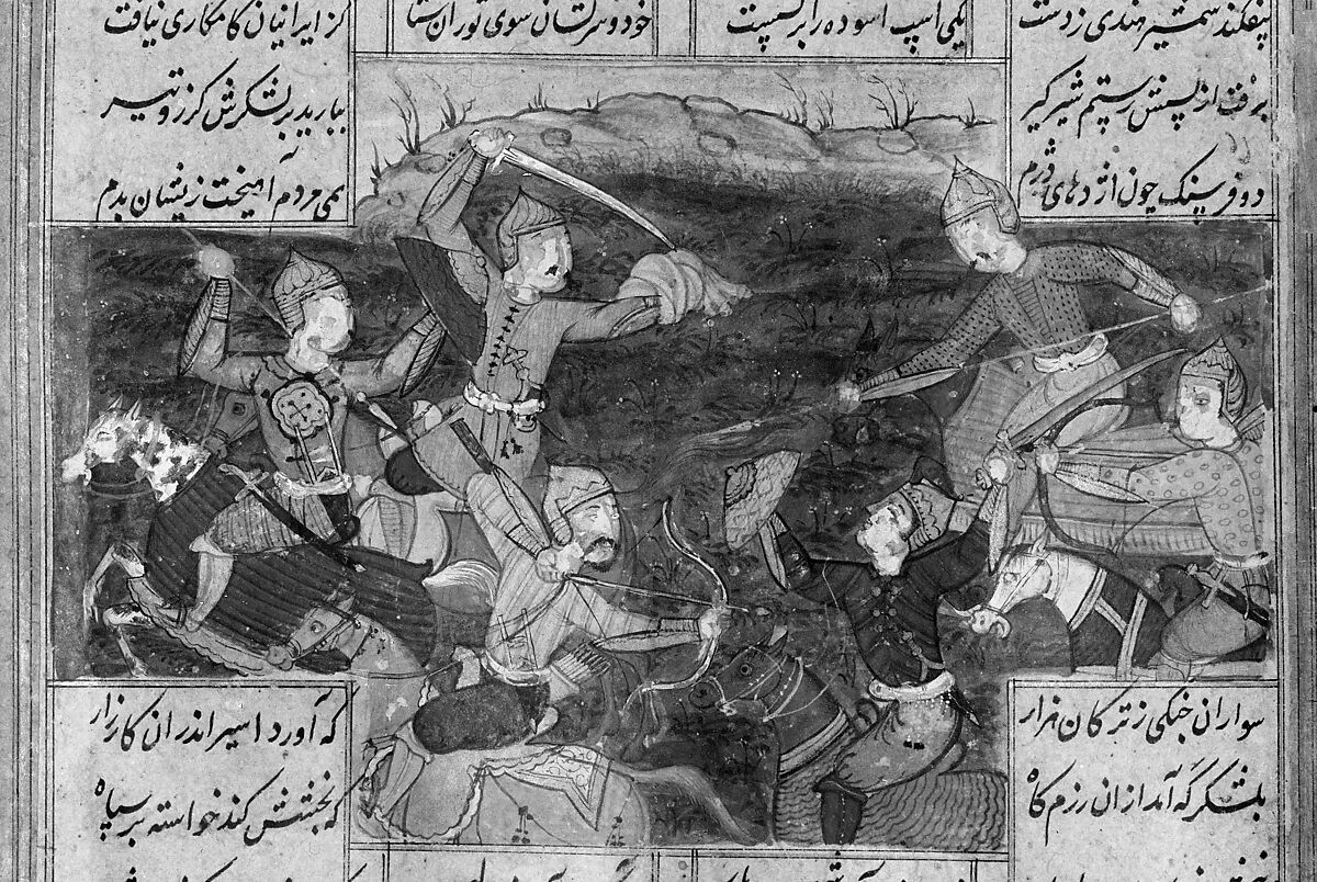 Shahnama (Book of Kings) of Firdausi, Abu'l Qasim Firdausi (Iranian, Paj ca. 940/41–1020 Tus), Ink, opaque watercolor, silver, and gold on paper