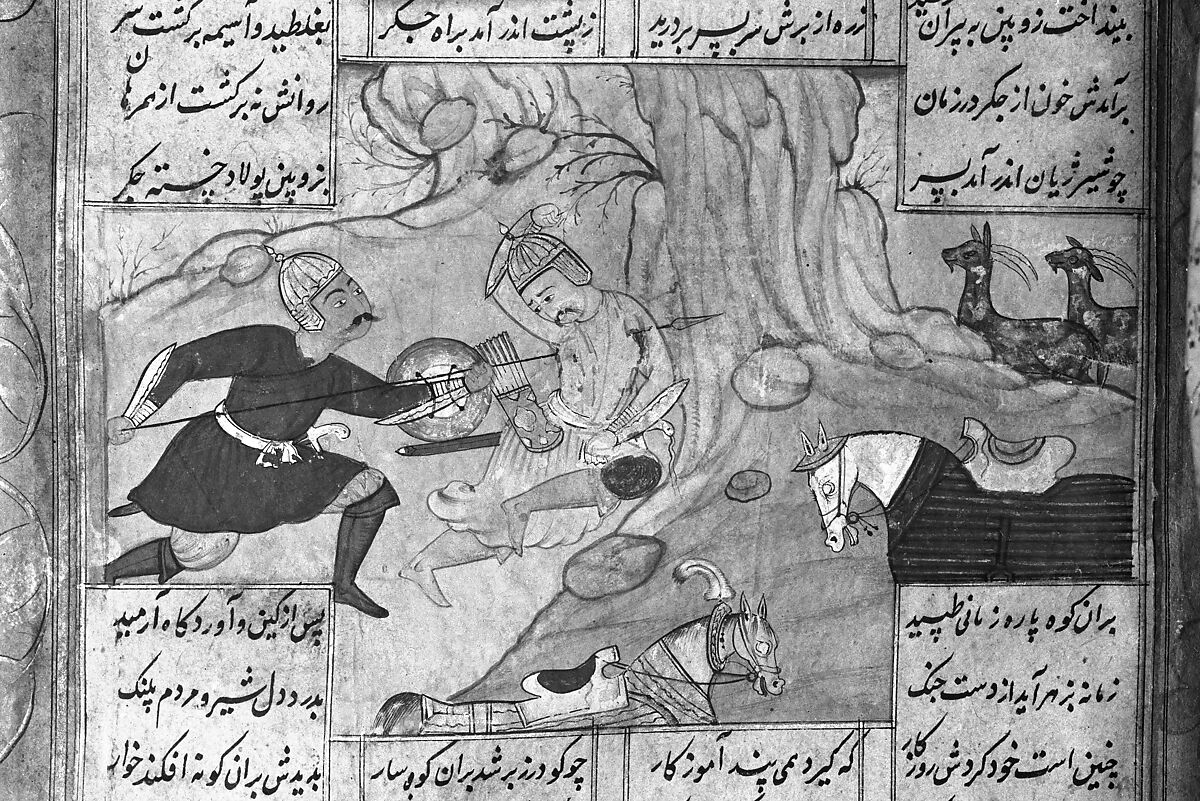 Shahnama (Book of Kings) of Firdausi, Abu'l Qasim Firdausi (Iranian, Paj ca. 940/41–1020 Tus), Ink, opaque watercolor, silver, and gold on paper