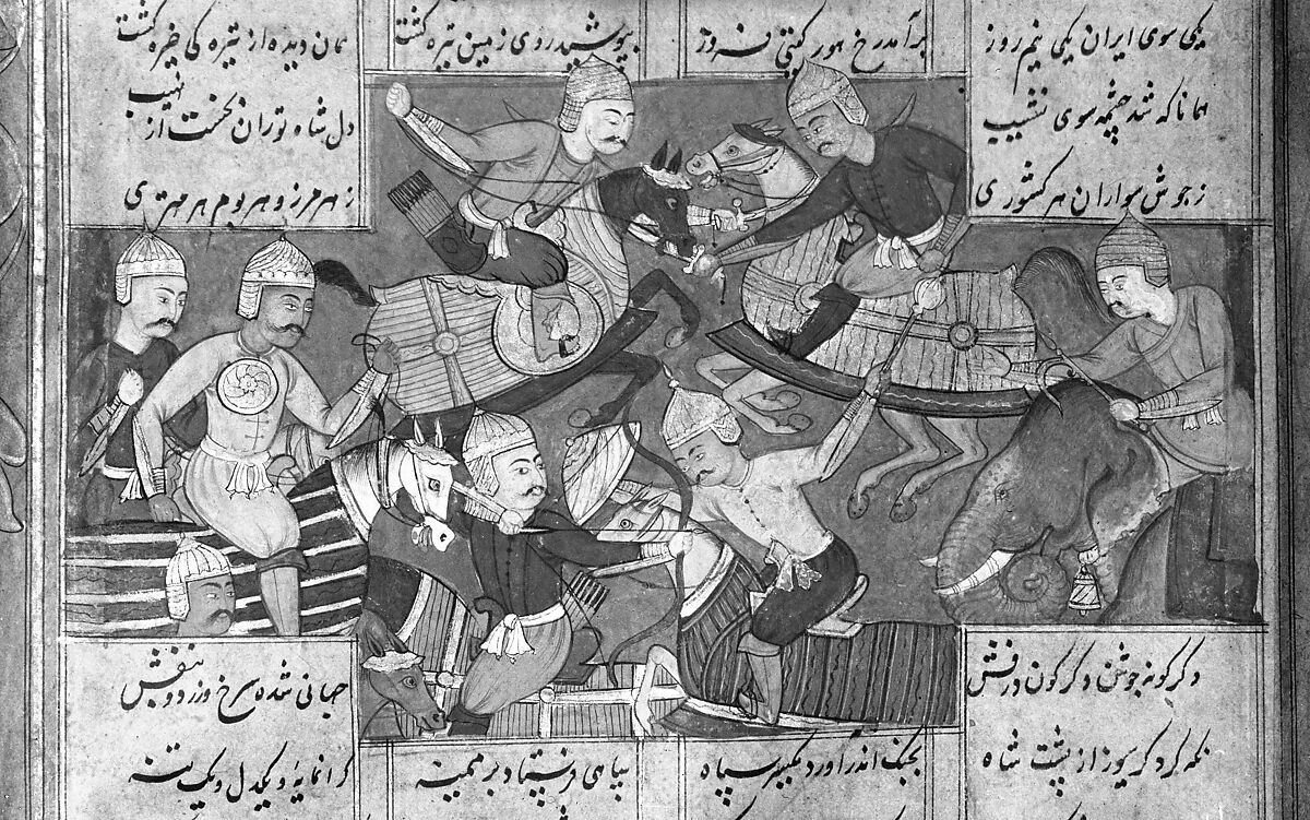 Shahnama (Book of Kings) of Firdausi, Abu'l Qasim Firdausi (Iranian, Paj ca. 940/41–1020 Tus), Ink, opaque watercolor, silver, and gold on paper