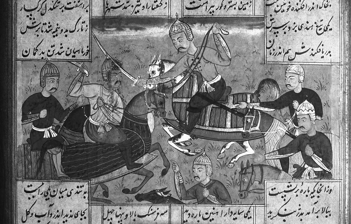 Shahnama (Book of Kings) of Firdausi, Abu'l Qasim Firdausi (Iranian, Paj ca. 940/41–1020 Tus), Ink, opaque watercolor, silver, and gold on paper