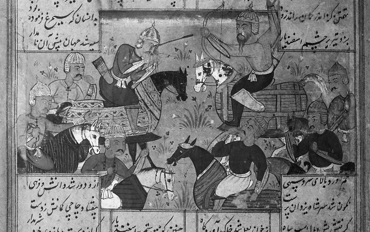 Shahnama (Book of Kings) of Firdausi, Abu'l Qasim Firdausi (Iranian, Paj ca. 940/41–1020 Tus), Ink, opaque watercolor, silver, and gold on paper