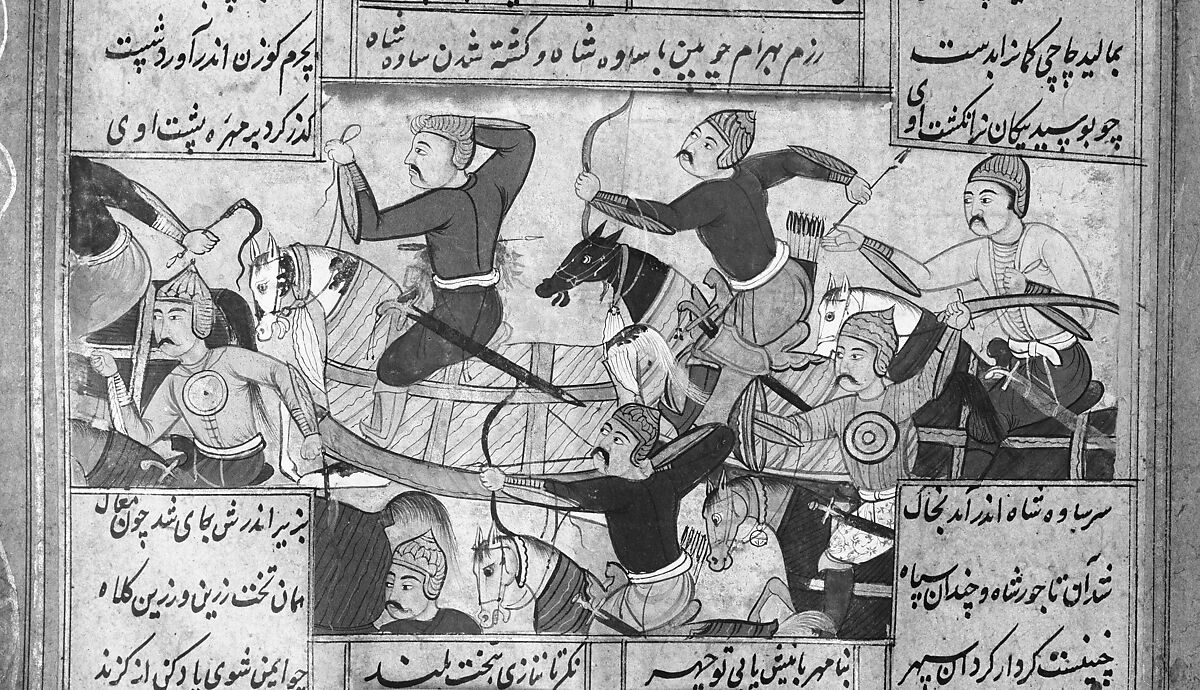 Shahnama (Book of Kings) of Firdausi, Abu'l Qasim Firdausi (Iranian, Paj ca. 940/41–1020 Tus), Ink, opaque watercolor, silver, and gold on paper