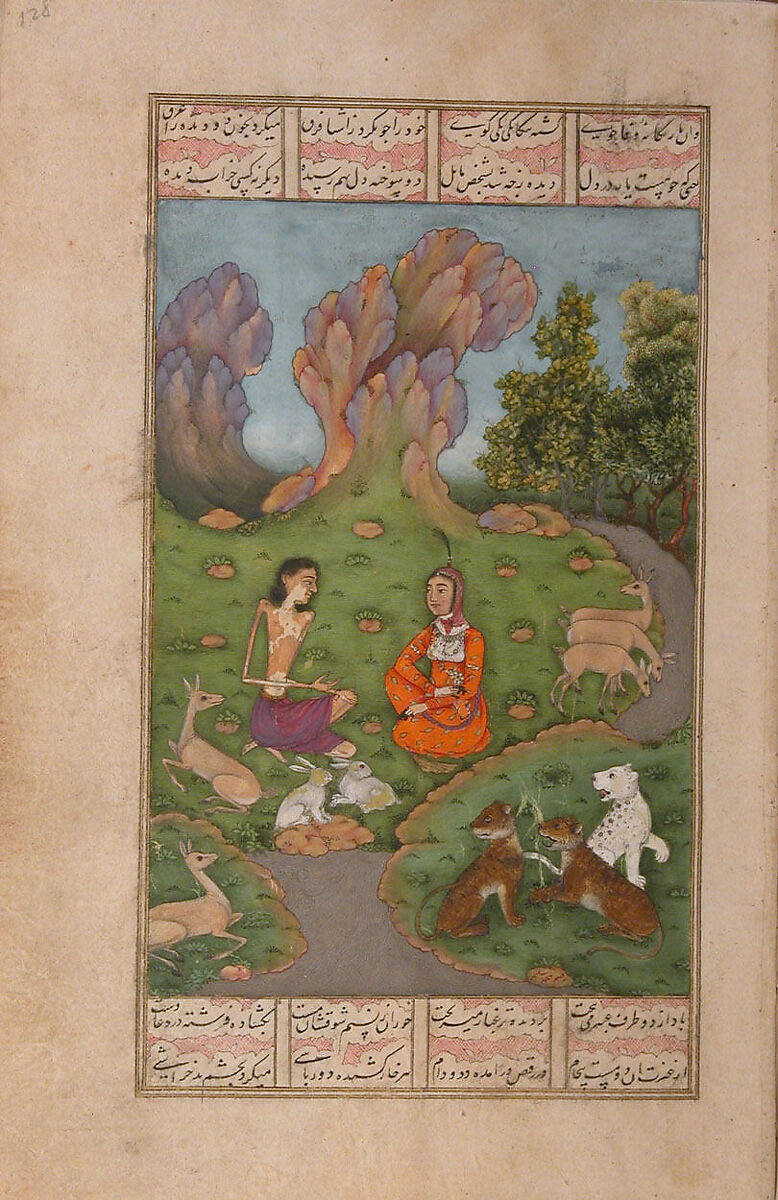 Khamsa (Quintet) of Amir Khusrau Dihlavi, Amir Khusrau Dihlavi (Indian, Patiyali, 1253–1325 Delhi), Ink, opaque watercolor, and gold on paper 