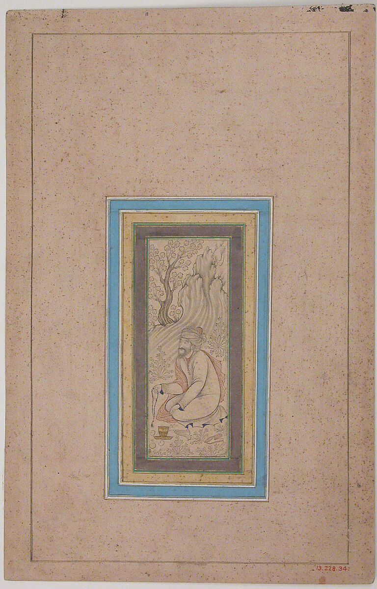 Man with Prayer Beads, Painting by Muhammad `Ali, Ink, transparent and opaque watercolor, and gold on paper