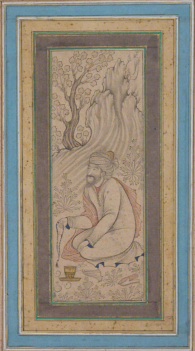 Man with Prayer Beads, Painting by Muhammad `Ali, Ink, transparent and opaque watercolor, and gold on paper 