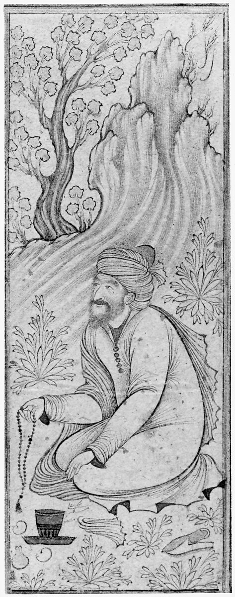 Man with Prayer Beads, Painting by Muhammad `Ali, Ink, transparent and opaque watercolor, and gold on paper