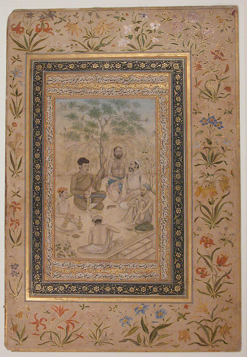 Visit to Holy Man by Prince Salim (Jahangir as a Youth?), Ink, opaque watercolor, and gold on paper 