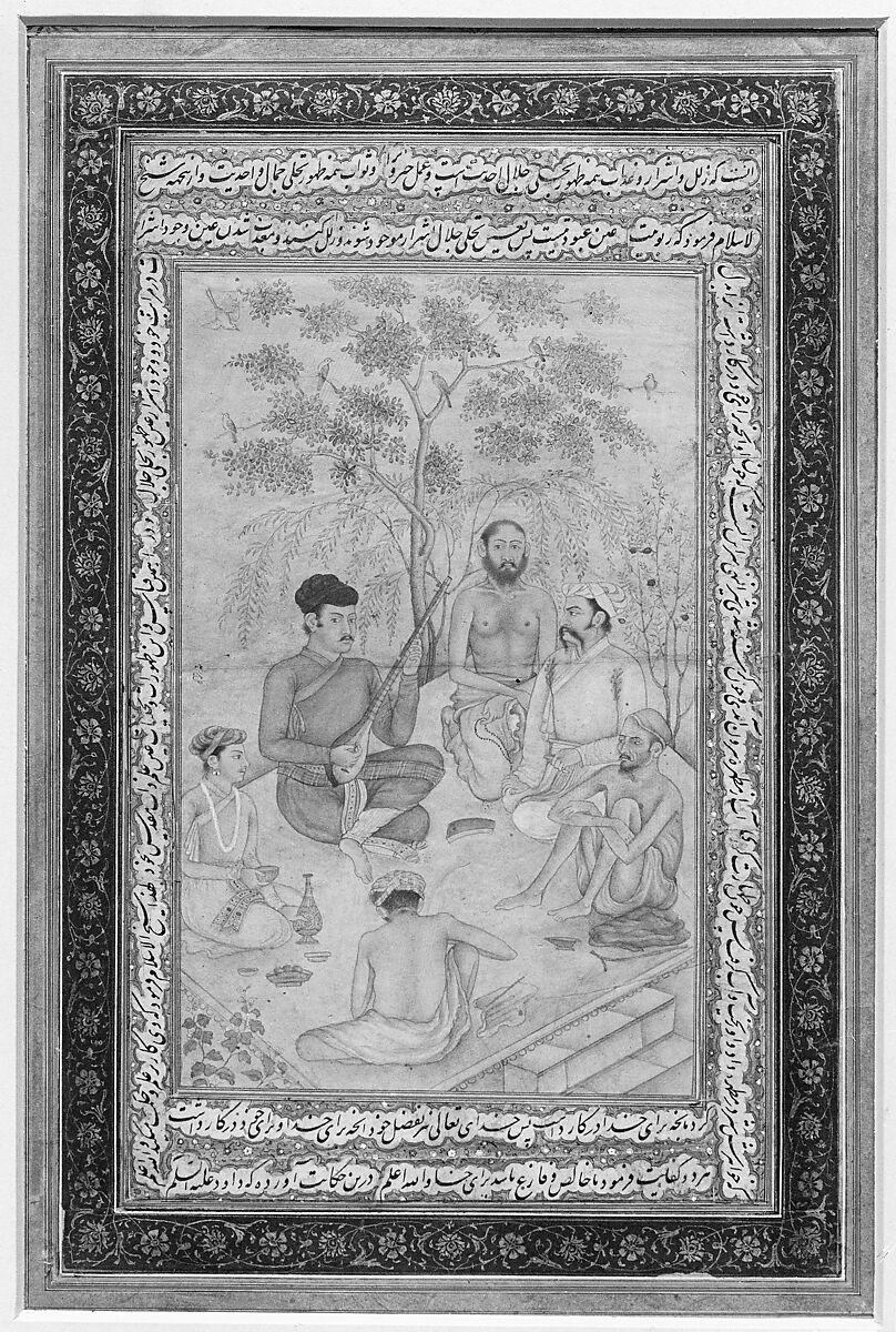 Visit to Holy Man by Prince Salim (Jahangir as a Youth?), Ink, opaque watercolor, and gold on paper