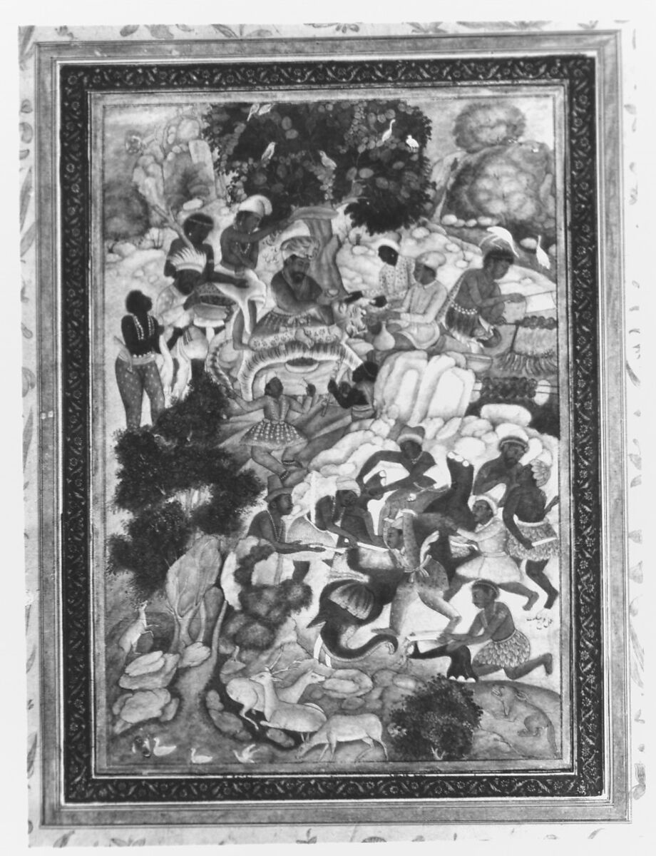 Servants Cutting up an Elephant in the Presence of their Ruler, Opaque watercolor and gold on paper