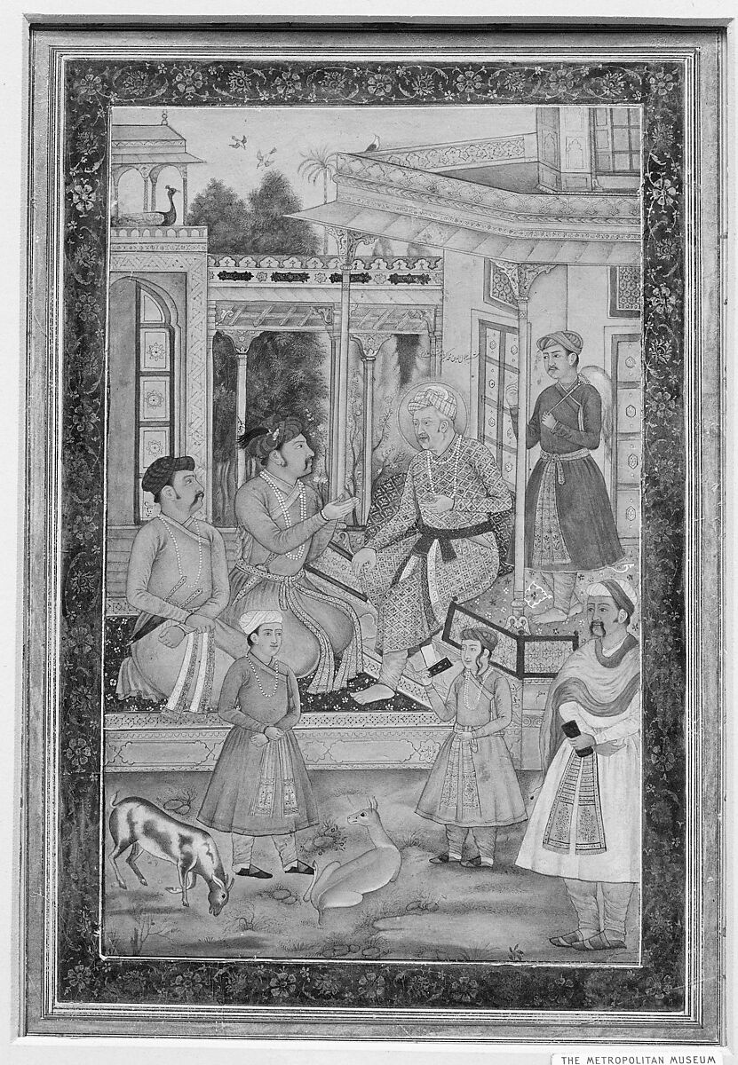 Akbar Visited by Jahangir and Daniyal, Opaque watercolor on paper