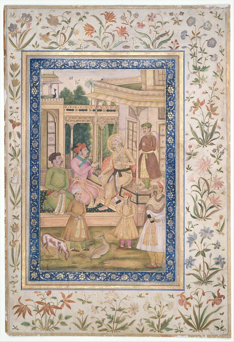 Akbar Visited by Jahangir and Daniyal, Opaque watercolor on paper 