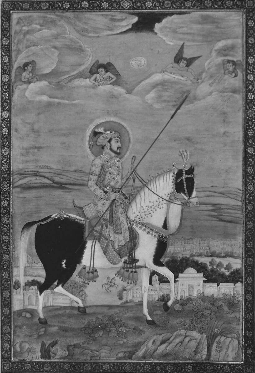 Portrait of Shah Jahan on Horseback, Ink, opaque watercolor, and gold on paper