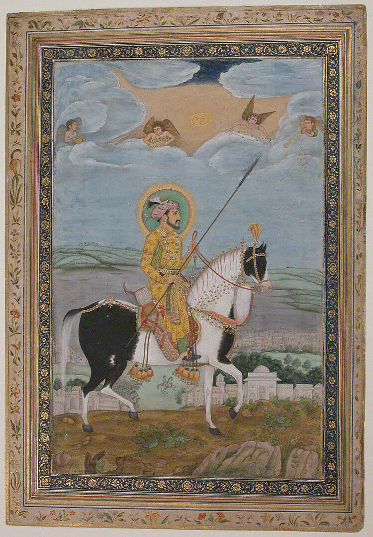 Portrait of Shah Jahan on Horseback, Ink, opaque watercolor, and gold on paper