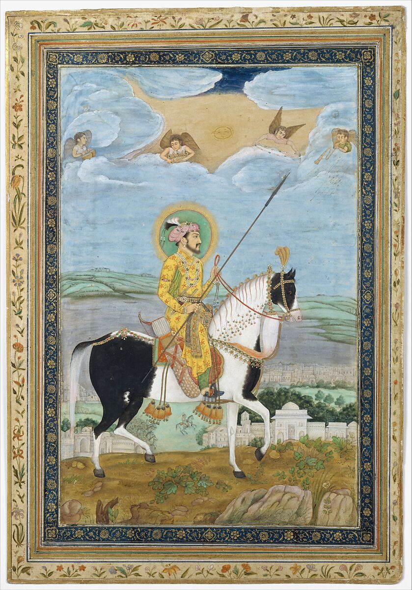 Portrait of Shah Jahan on Horseback, Ink, opaque watercolor, and gold on paper 