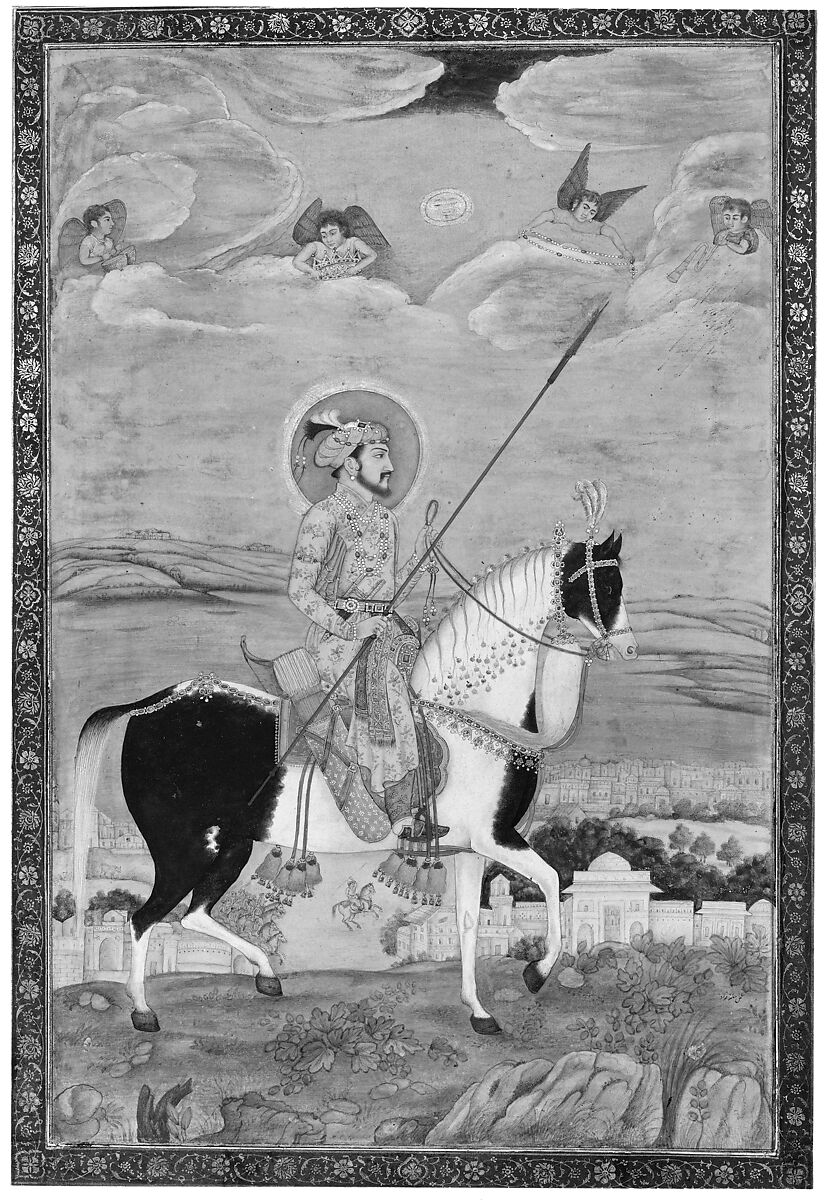 Portrait of Shah Jahan on Horseback, Ink, opaque watercolor, and gold on paper