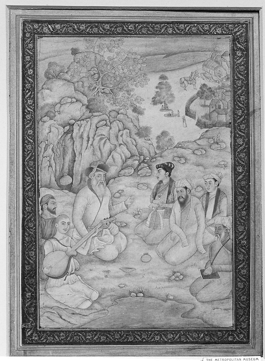 Jahangir Visiting a Holy Man, Ink, opaque watercolor, and gold on paper