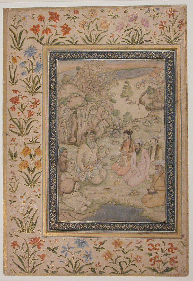 Jahangir Visiting a Holy Man, Ink, opaque watercolor, and gold on paper 