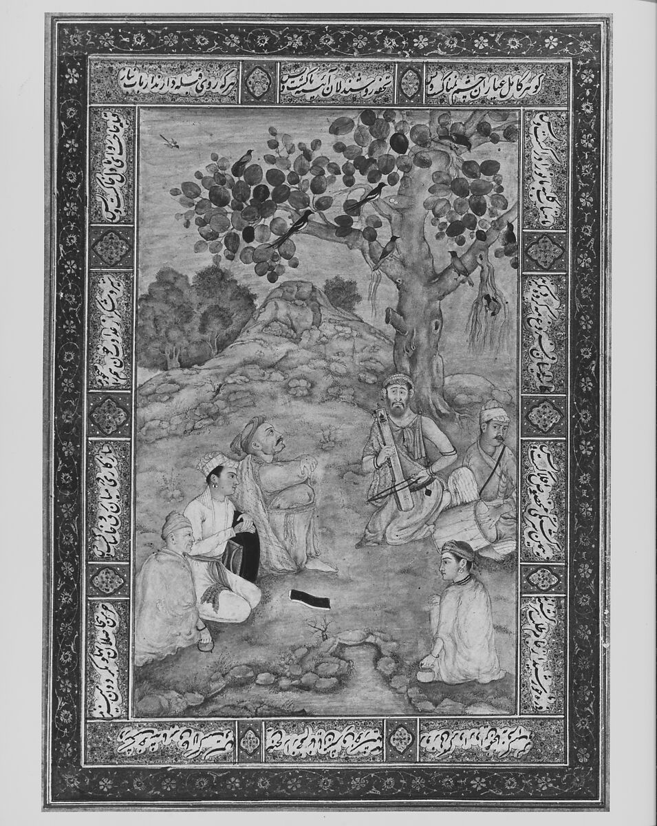 Prince Dara Shiku and Companions Resting, Ink, opaque watercolor, and gold on paper