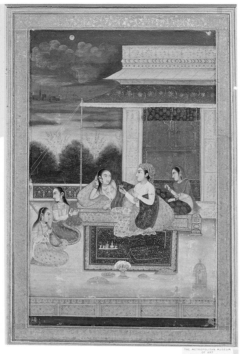 Entertainment on a Terrace, Ink, opaque watercolor, and gold on paper