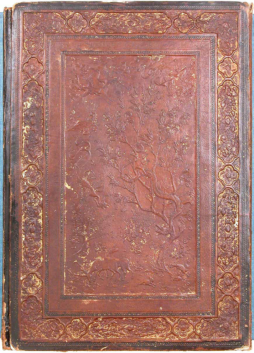 Overflap and Inside Cover of a Khamsa (Quintet) of Nizami of Ganja, Nizami (present-day Azerbaijan, Ganja 1141–1209 Ganja), Binding: leather; embossed, gold, and color Manuscript: ink, opaque watercolor, and gold on paper