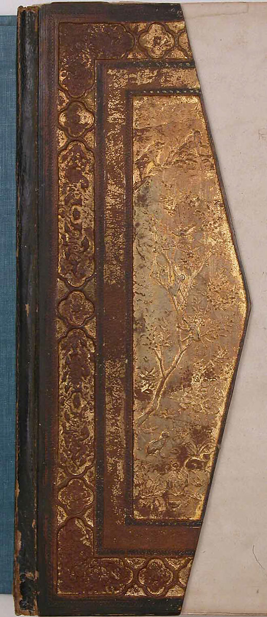 Overflap and Inside Cover of a Khamsa (Quintet) of Nizami of Ganja, Nizami (present-day Azerbaijan, Ganja 1141–1209 Ganja), Binding: leather; embossed, gold, and color Manuscript: ink, opaque watercolor, and gold on paper