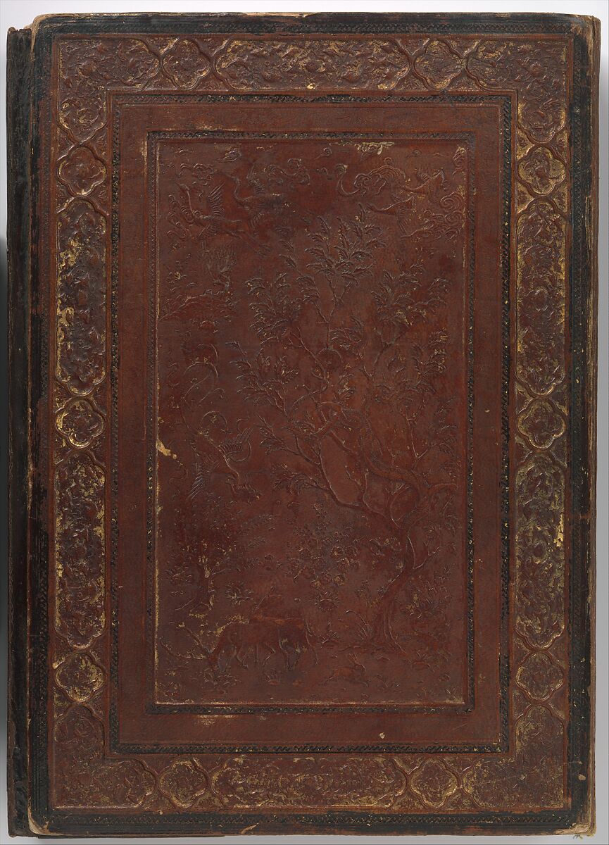 Overflap and Inside Cover of a Khamsa (Quintet) of Nizami of Ganja, Nizami (present-day Azerbaijan, Ganja 1141–1209 Ganja), Binding: leather; embossed, gold, and color Manuscript: ink, opaque watercolor, and gold on paper