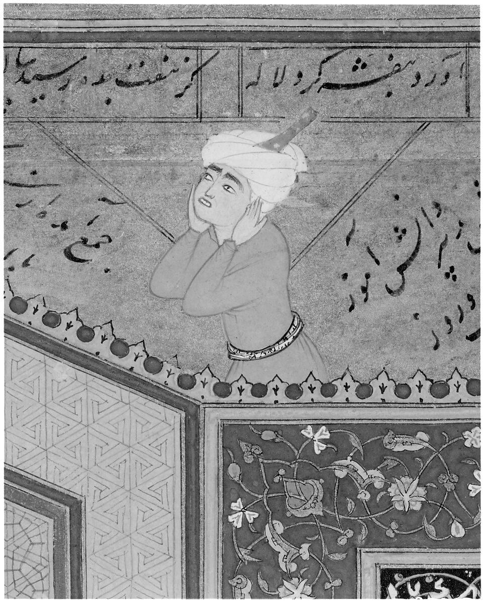 "Laila and Majnun in School", Folio 129 from a Khamsa (Quintet) of Nizami of Ganja, Nizami (present-day Azerbaijan, Ganja 1141–1209 Ganja), Ink, opaque watercolor, and gold on paper