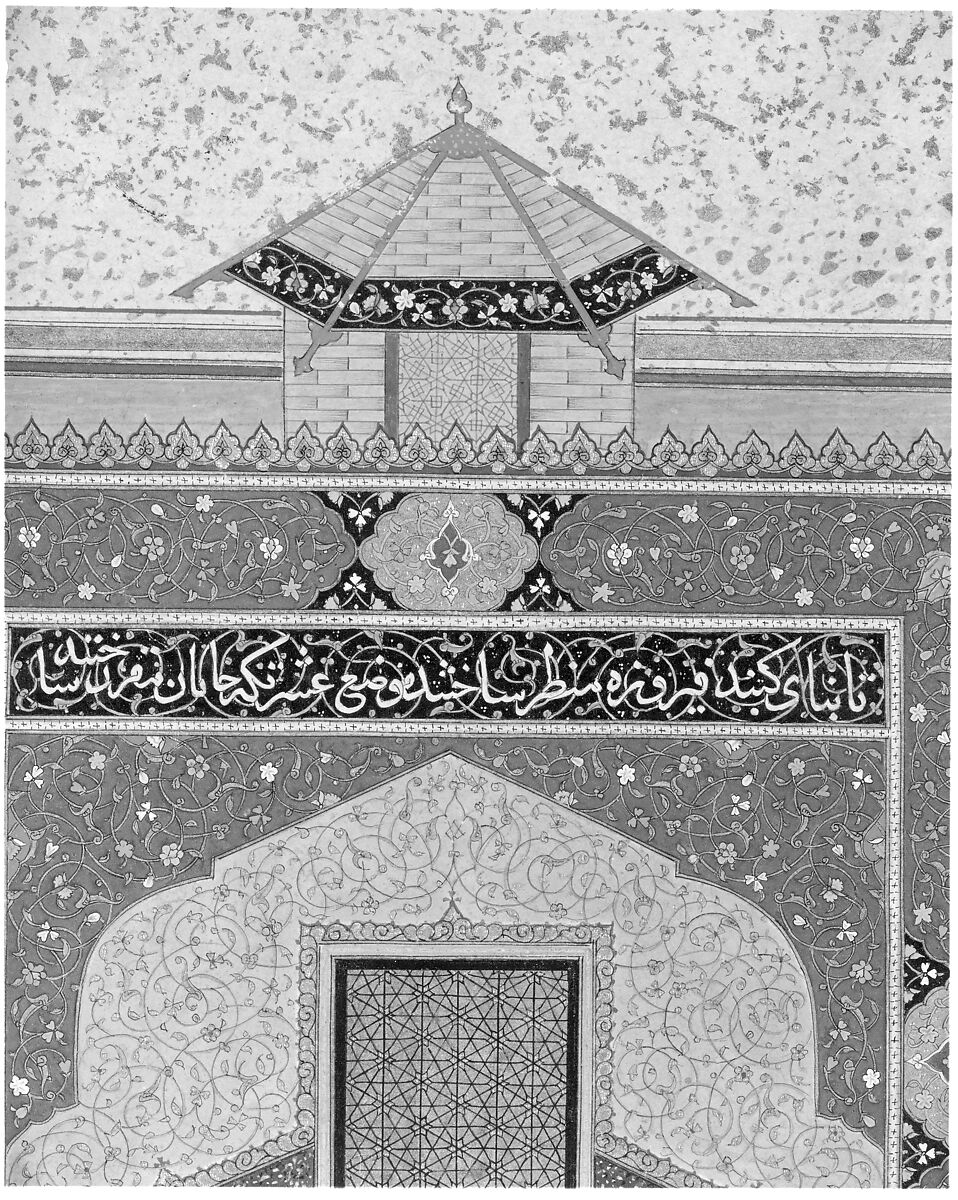 "Bahram Gur in the Turquoise Palace on Wednesday", Folio 216 from a Khamsa (Quintet) of Nizami of Ganja, Nizami (present-day Azerbaijan, Ganja 1141–1209 Ganja), Ink, opaque watercolor, silver, and gold on paper