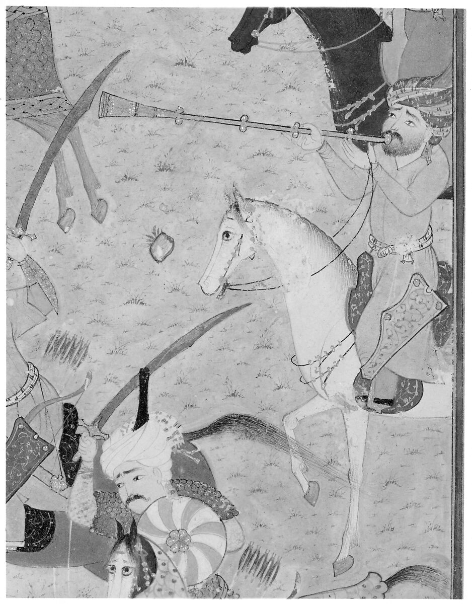 "Battle between Alexander and Darius", Folio 279 from a Khamsa (Quintet) of Nizami of Ganja, Nizami (present-day Azerbaijan, Ganja 1141–1209 Ganja), Ink, opaque watercolor, and gold on paper