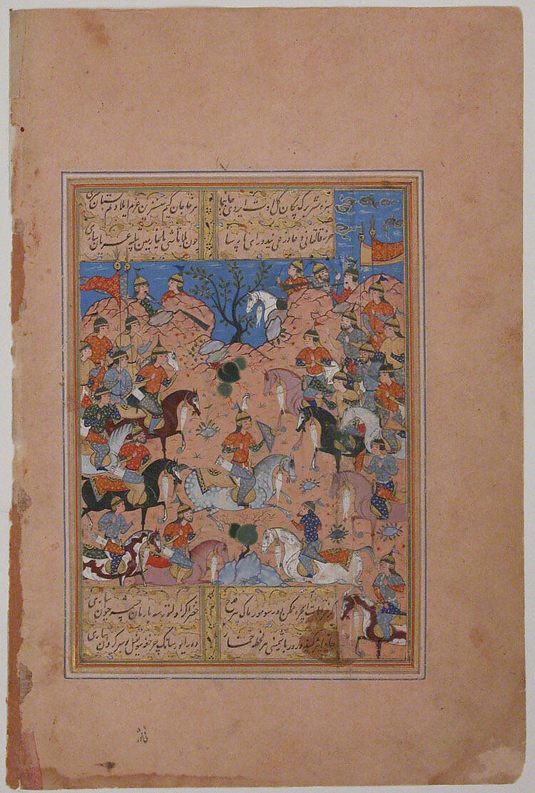 "A Tournament at Arms", Folio from a Divan (Collected Works) of Mir 'Ali Shir Nava'i, Mir &#39;Ali Shir Nava&#39;i (Herat 1441–1501 Herat), Ink, opaque watercolor, and gold on paper 