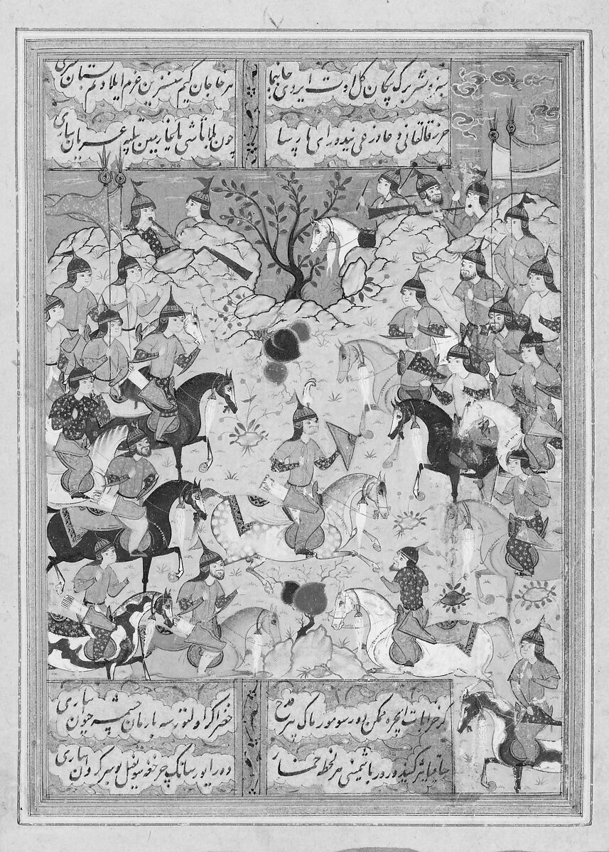"A Tournament at Arms", Folio from a Divan (Collected Works) of Mir 'Ali Shir Nava'i, Mir 'Ali Shir Nava'i (Herat 1441–1501 Herat), Ink, opaque watercolor, and gold on paper