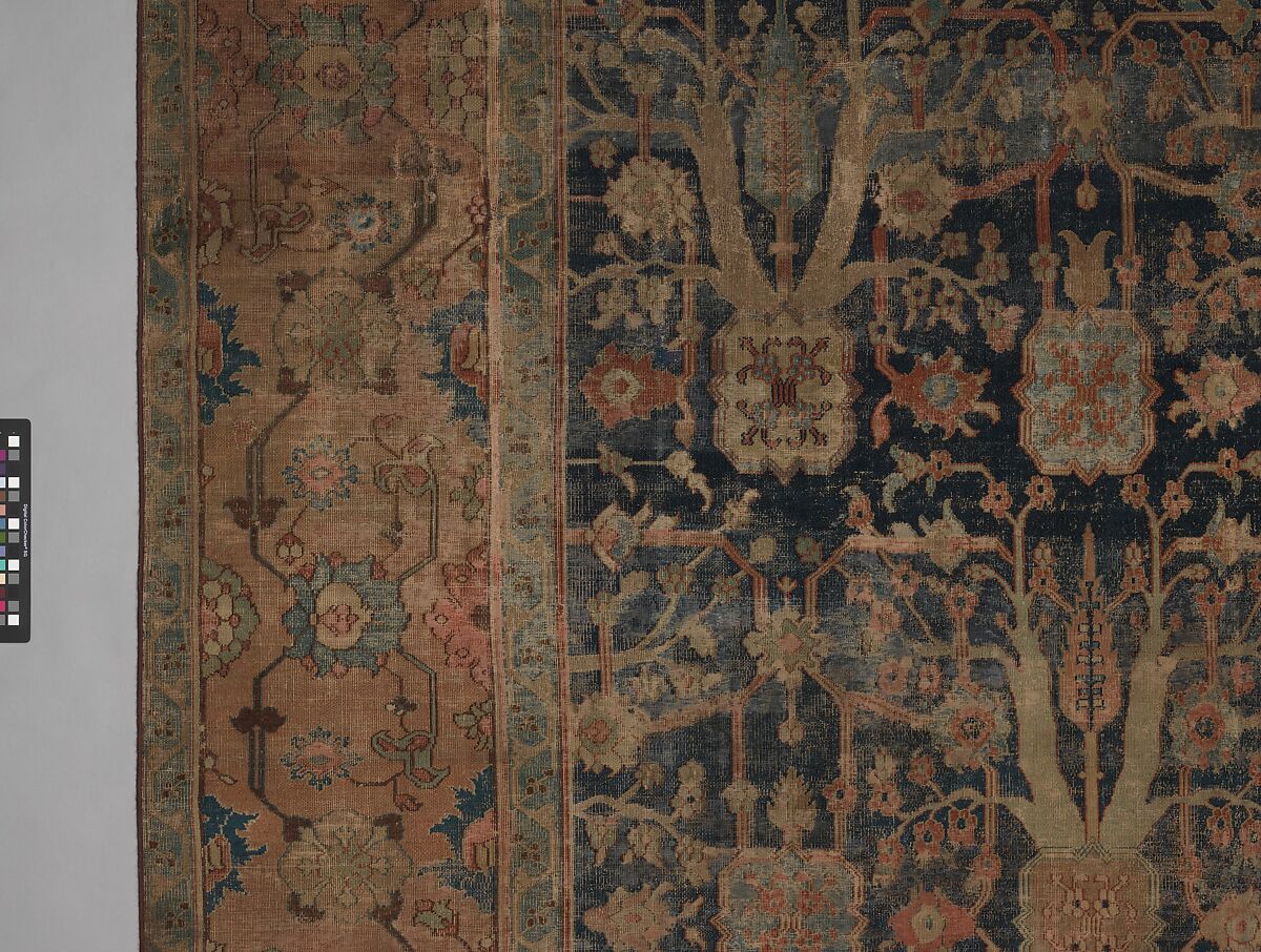 Carpet with Repeating Tree Design, Cotton (warp and weft), wool (pile); asymmetrically knotted pile