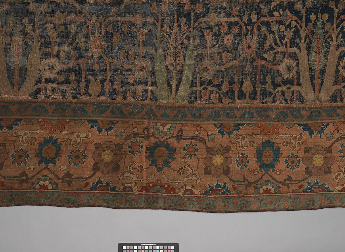 Carpet with Repeating Tree Design, Cotton (warp and weft), wool (pile); asymmetrically knotted pile