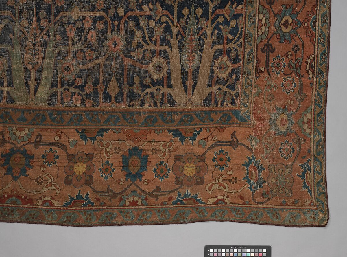 Carpet with Repeating Tree Design, Cotton (warp and weft), wool (pile); asymmetrically knotted pile