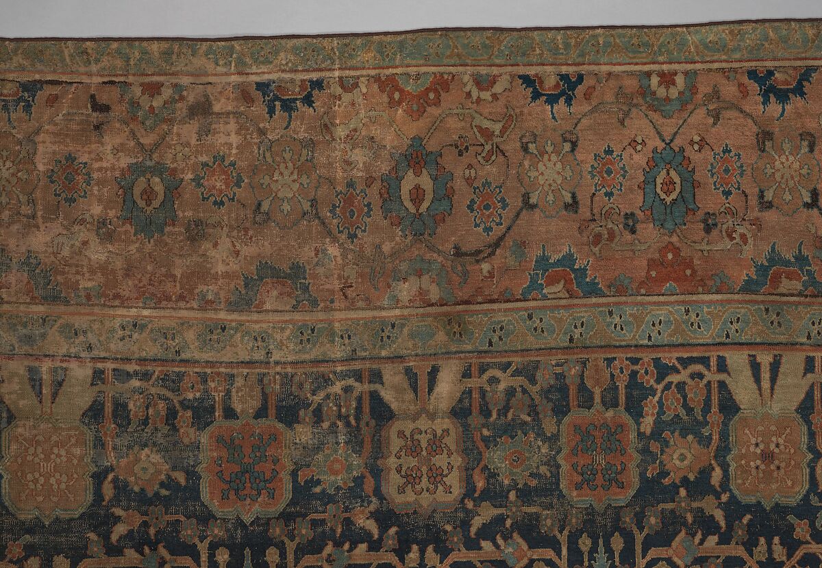 Carpet with Repeating Tree Design, Cotton (warp and weft), wool (pile); asymmetrically knotted pile