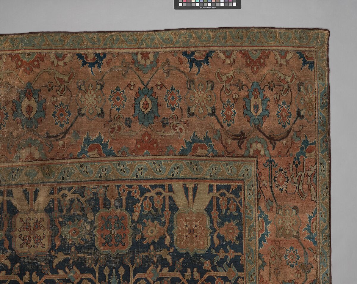 Carpet with Repeating Tree Design, Cotton (warp and weft), wool (pile); asymmetrically knotted pile