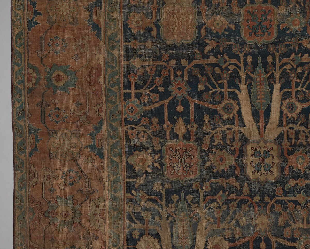 Carpet with Repeating Tree Design, Cotton (warp and weft), wool (pile); asymmetrically knotted pile