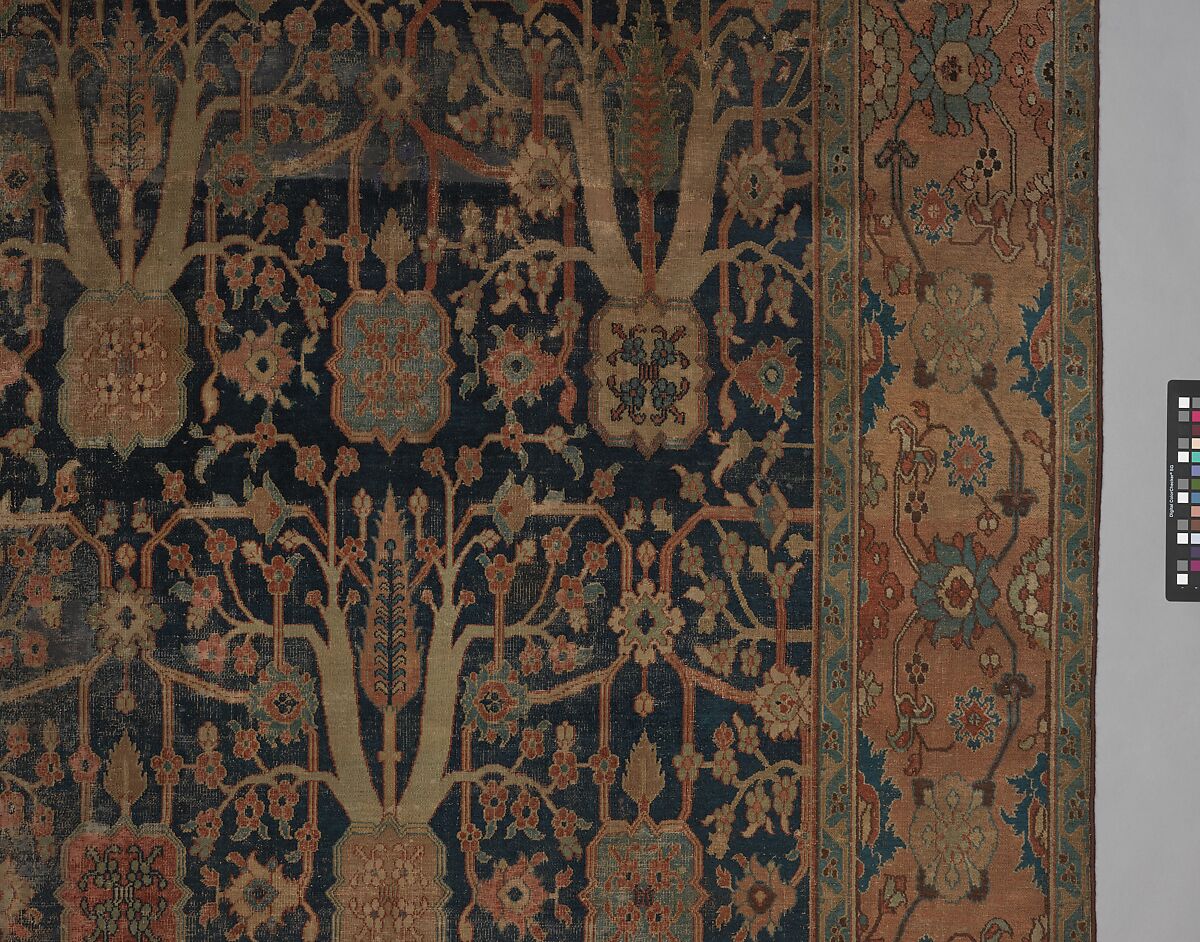 Carpet with Repeating Tree Design, Cotton (warp and weft), wool (pile); asymmetrically knotted pile