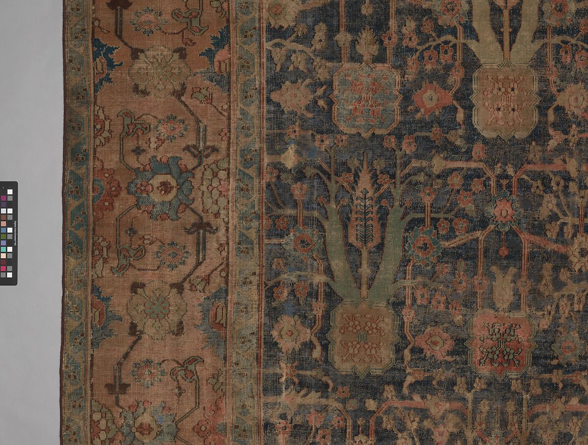 Carpet with Repeating Tree Design, Cotton (warp and weft), wool (pile); asymmetrically knotted pile