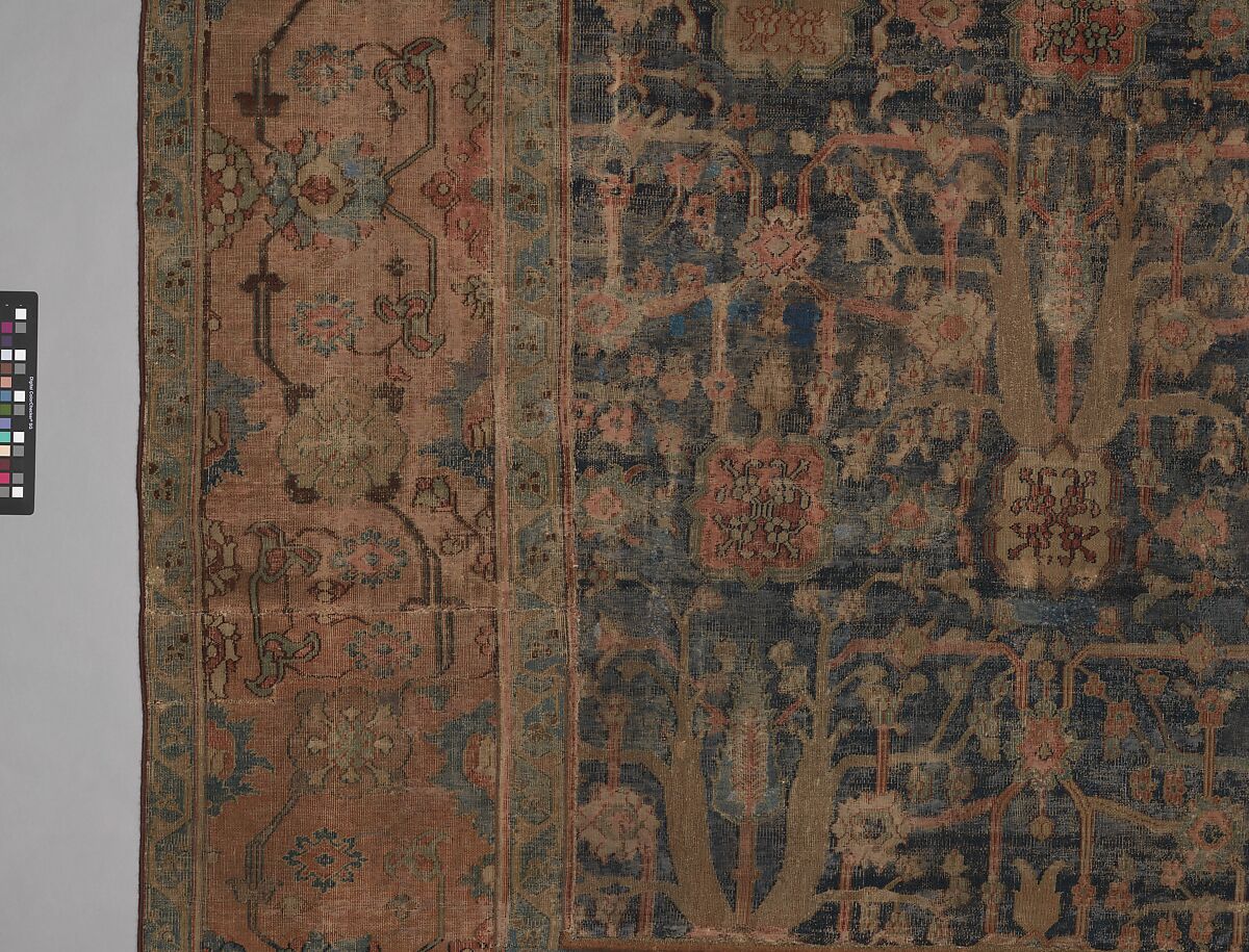 Carpet with Repeating Tree Design, Cotton (warp and weft), wool (pile); asymmetrically knotted pile