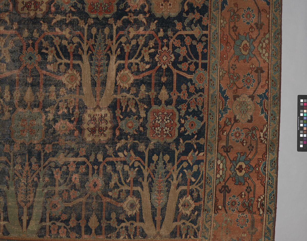 Carpet with Repeating Tree Design, Cotton (warp and weft), wool (pile); asymmetrically knotted pile