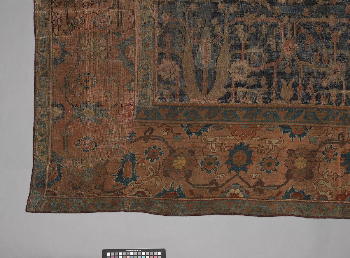 Carpet with Repeating Tree Design, Cotton (warp and weft), wool (pile); asymmetrically knotted pile