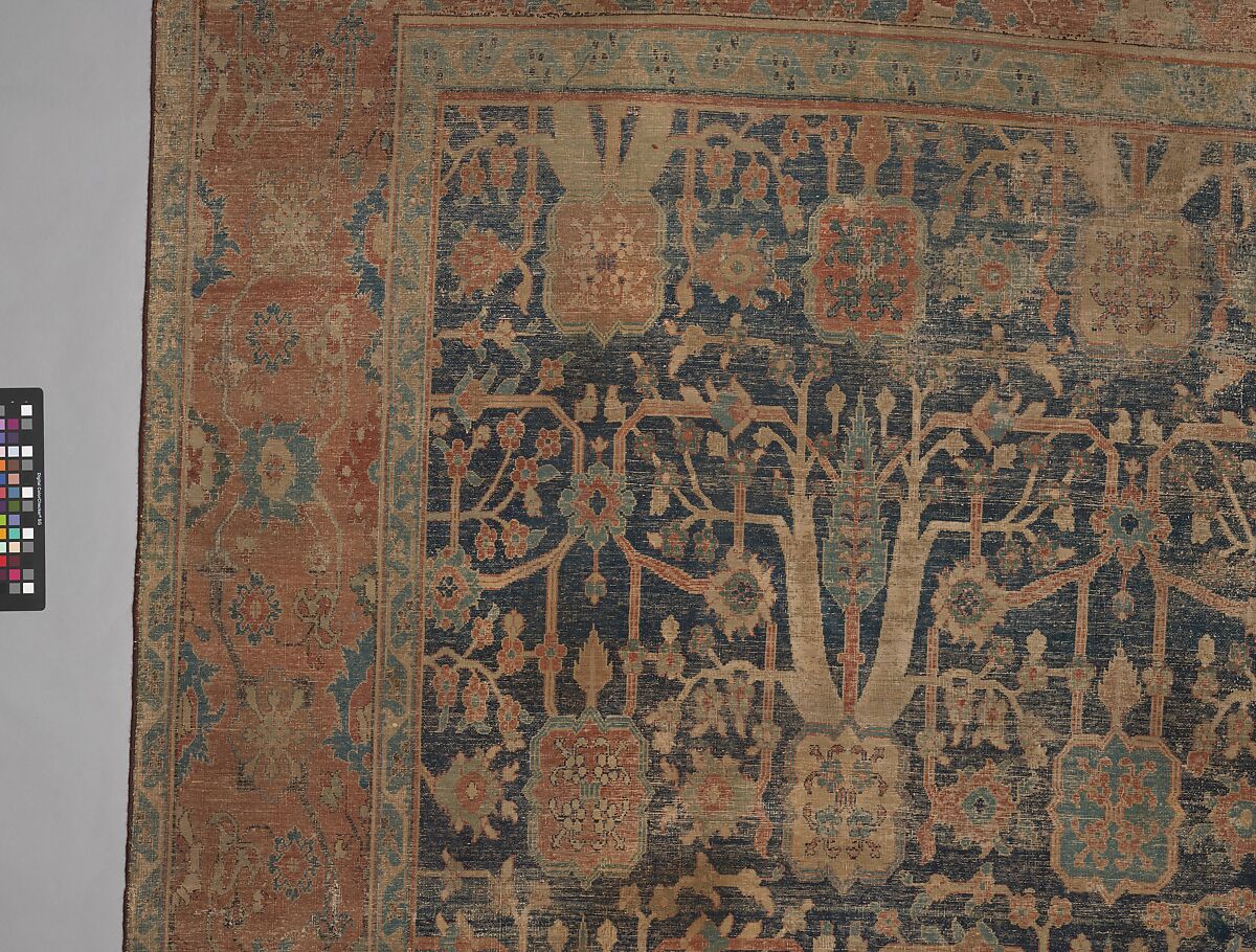 Carpet with Repeating Tree Design, Cotton (warp and weft), wool (pile); asymmetrically knotted pile