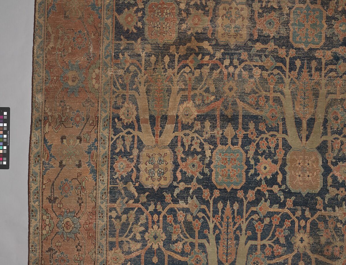 Carpet with Repeating Tree Design, Cotton (warp and weft), wool (pile); asymmetrically knotted pile